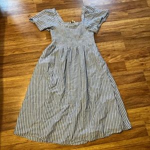 Blue and White Striped Smocked Madewell Dress Size L